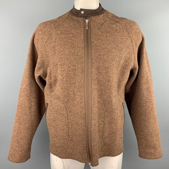 RYAN ROBERTS Size L Brown Wool Zip Up Jacket - Picture 1 of 1